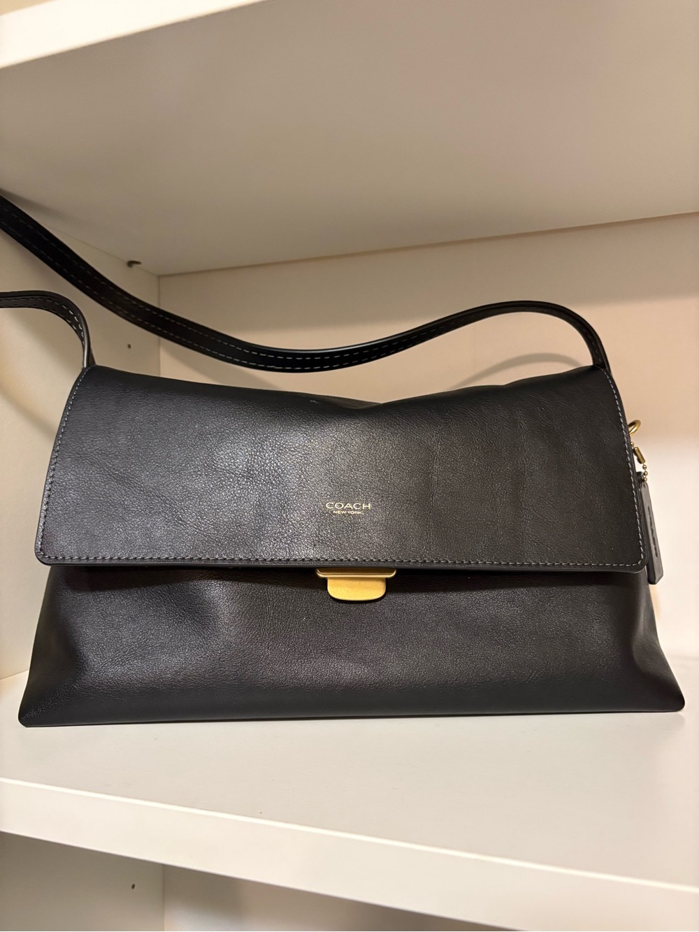 Coach Black Chelsea 30 Leather Shoulder Bag with Gold Accent